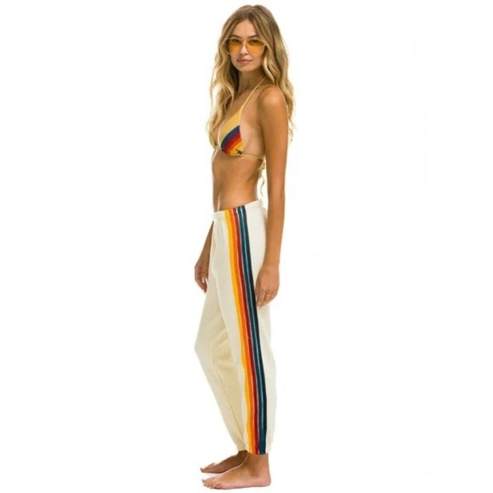 Aviator Nation - 5 Stripe Sweatpants in Vintage White X-Large